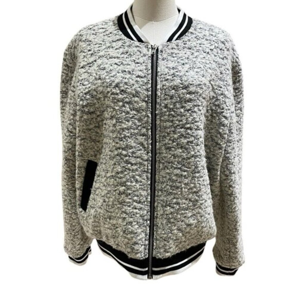 Gamorous Cashmere Blend Grey Boucle Winter Jacket Varsity Style Bomber SZ L NEW
